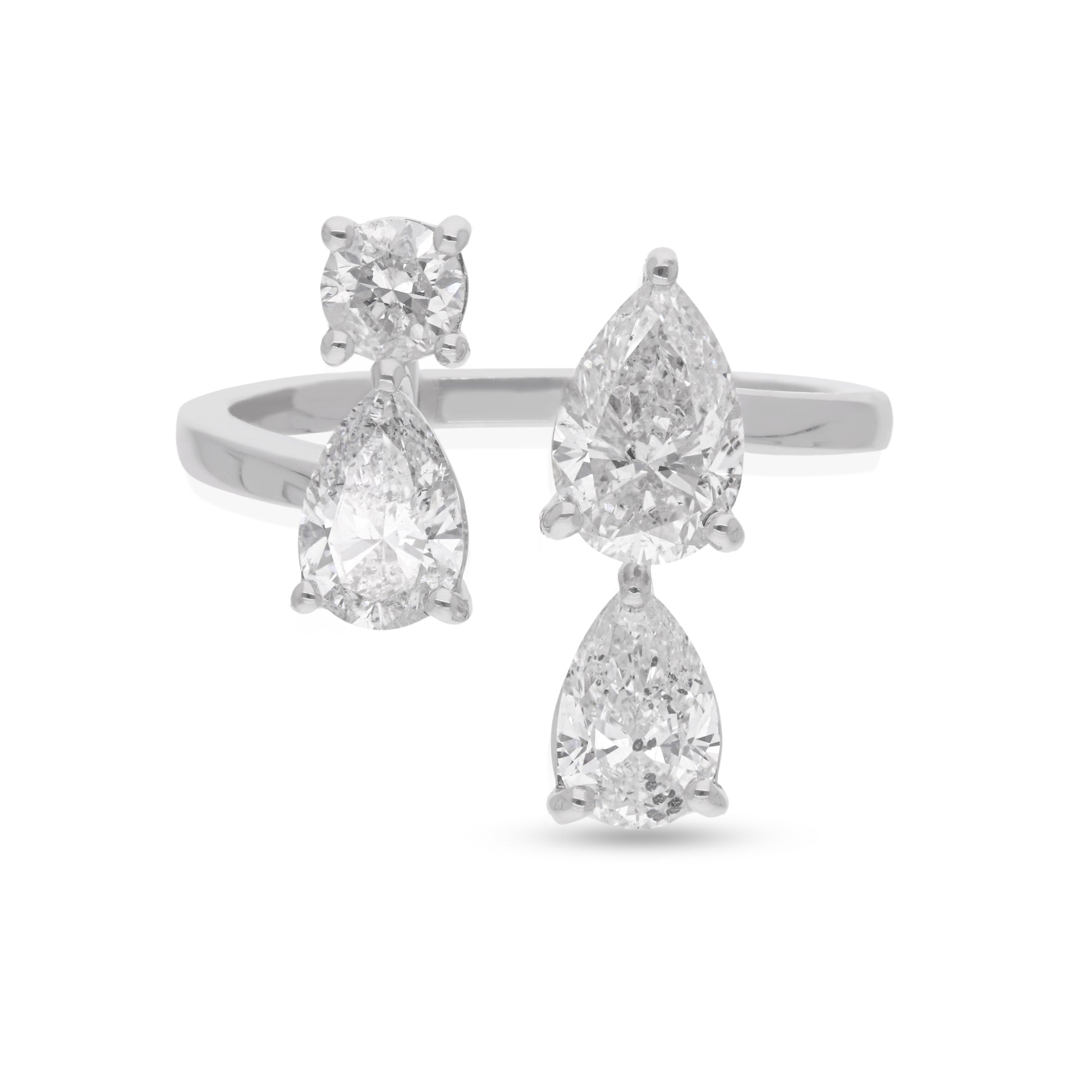 Certified Pear Round Cut 2.14 Ct SI Clarity HI Color Gold Diamond Cuff Ring