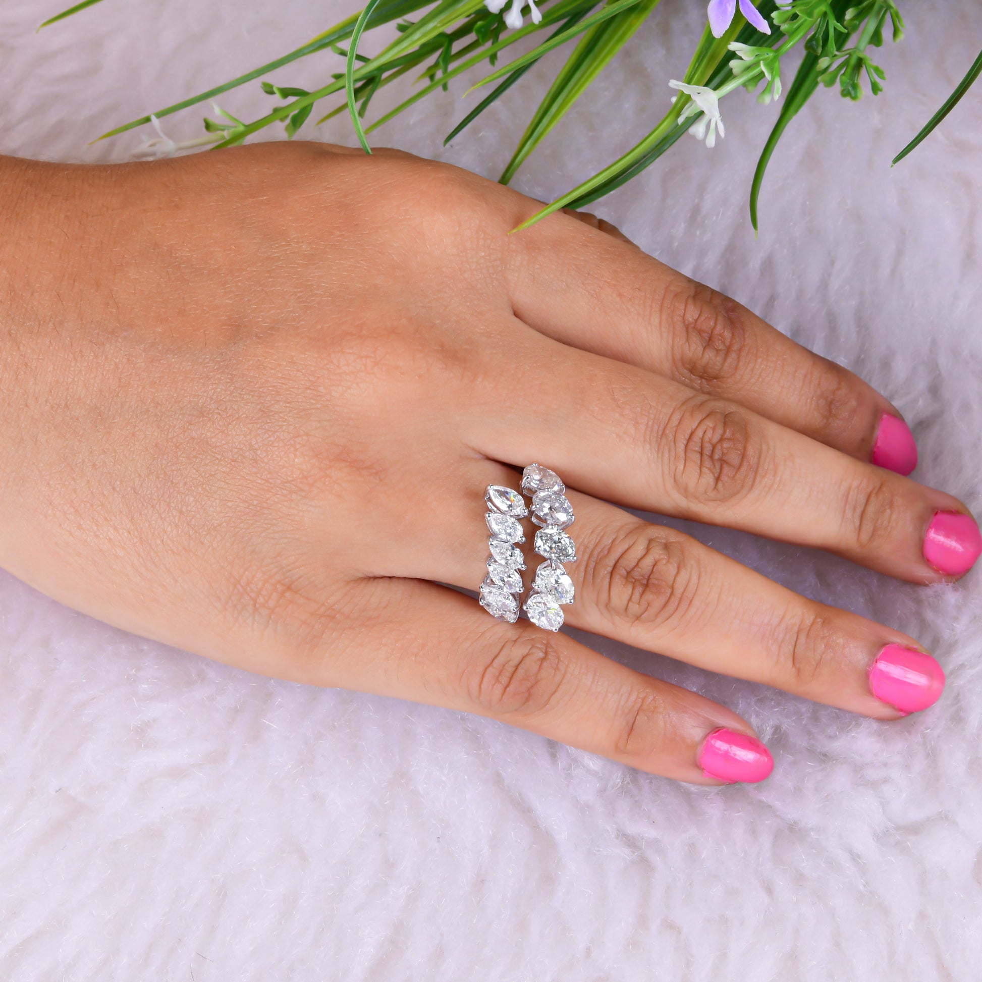 3.54Ct Natural Diamond Engagement Open Bypass Fine Gold Ring Jewelry