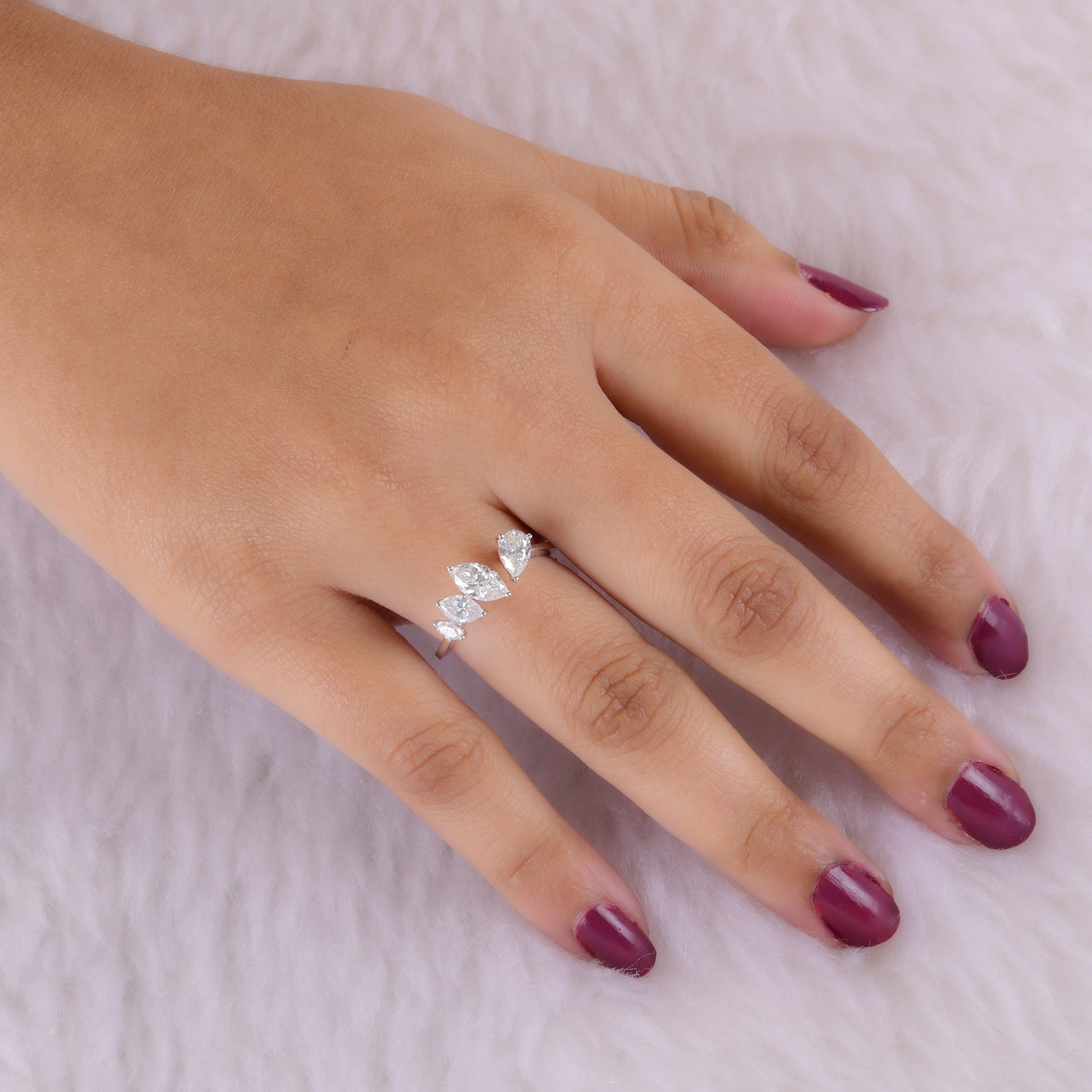 Opne Cuff Marquise Pear Cut SI Clarity HI Color Natural Diamond Gold Ring