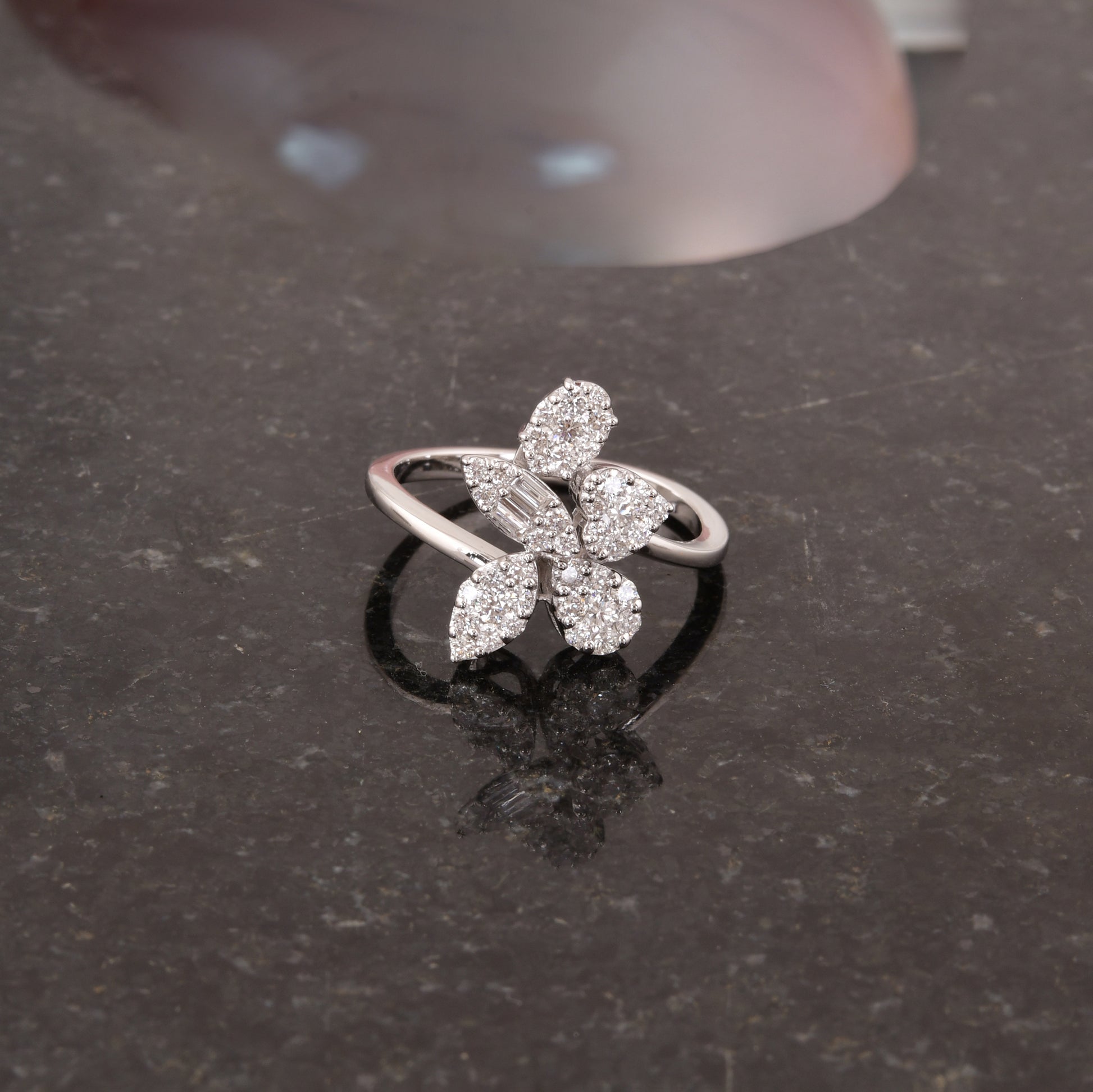 Mixed Cut 0.63Ct Natural Diamond Cluster Engagement Fine Gold Ring