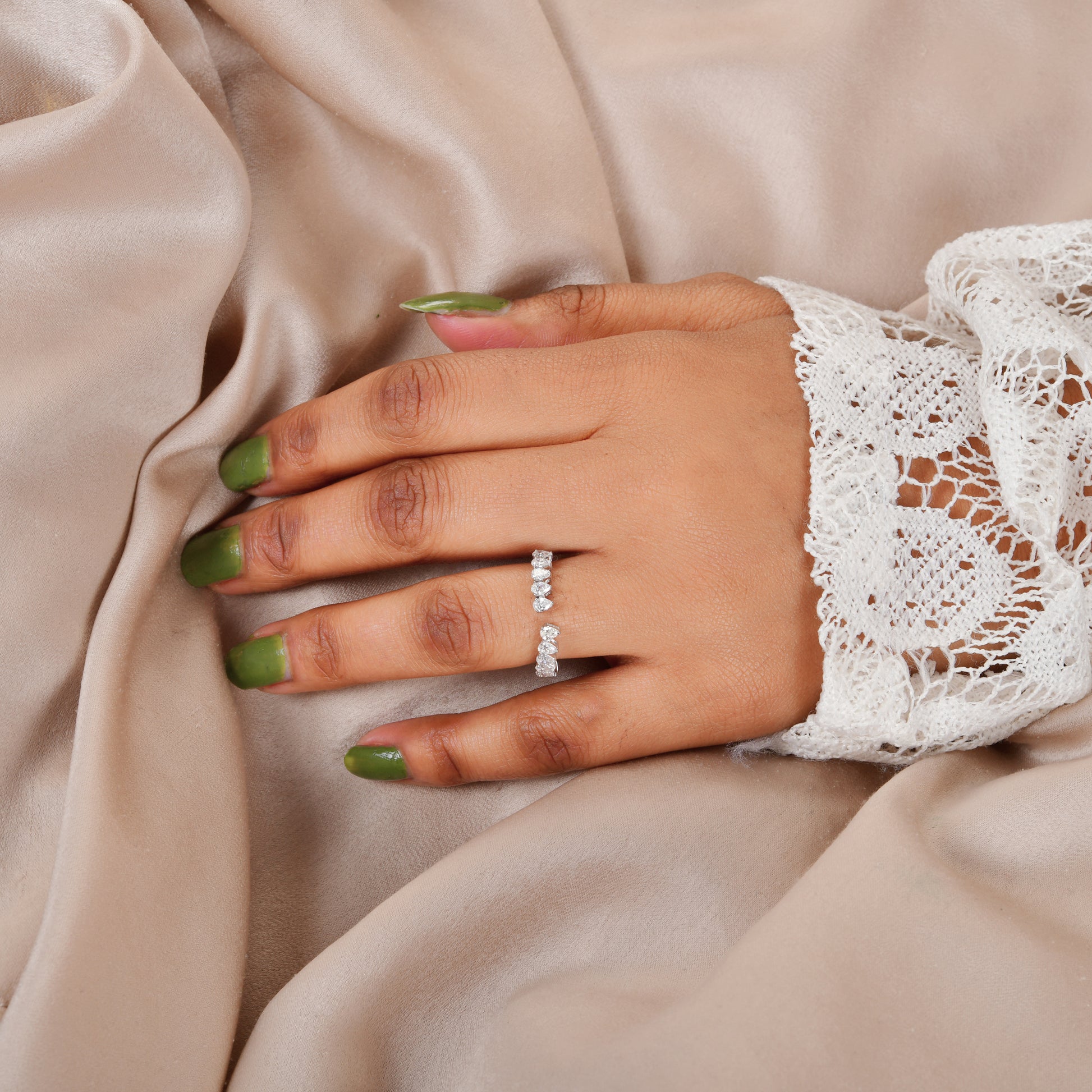 Pear Cut SI/HI Natural Diamond Open Cuff Gold Proposal Band Ring