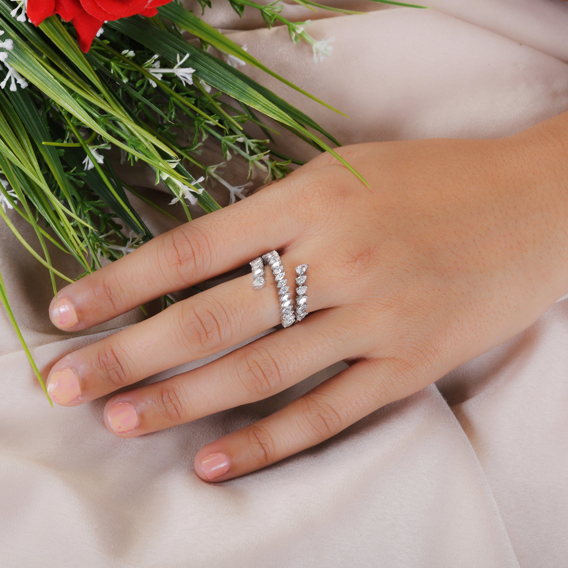 Handmade 1.83 Carat Pear & Marquise Diamond Gold Ring Jewelry