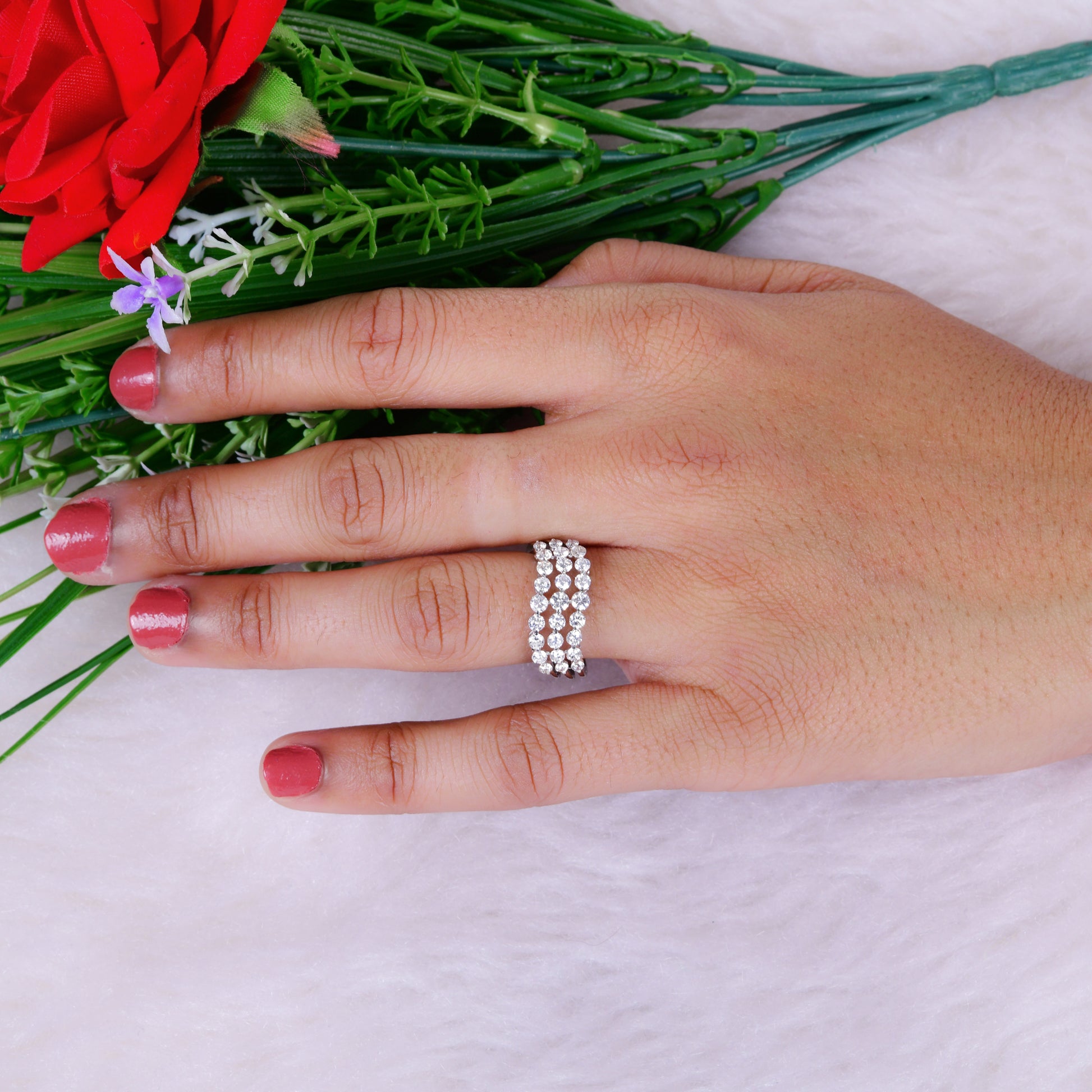 1.22Ct Round Brilliant Cut Diamond Three Band Anniversary Fine Gold Ring