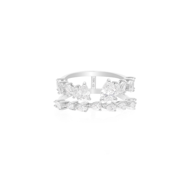 Double Band Natural Pear Diamond Handmade Fine Gold Ring