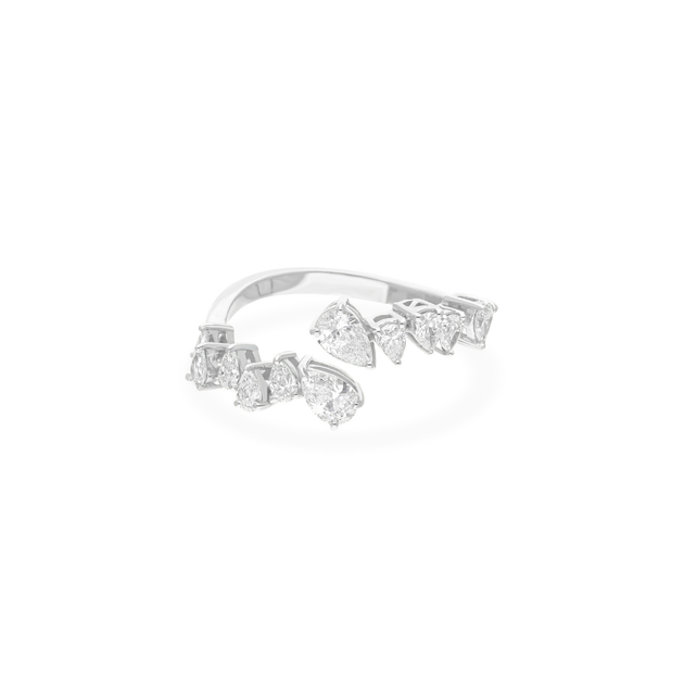 Pear Cut Natural Diamond Bypass Cuff Ring