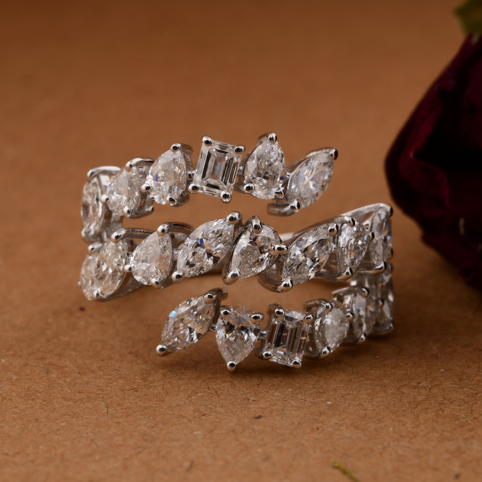 2.53 Ct HI/SI Multi Shape Diamond Spiral Gold Ring Gift for Her