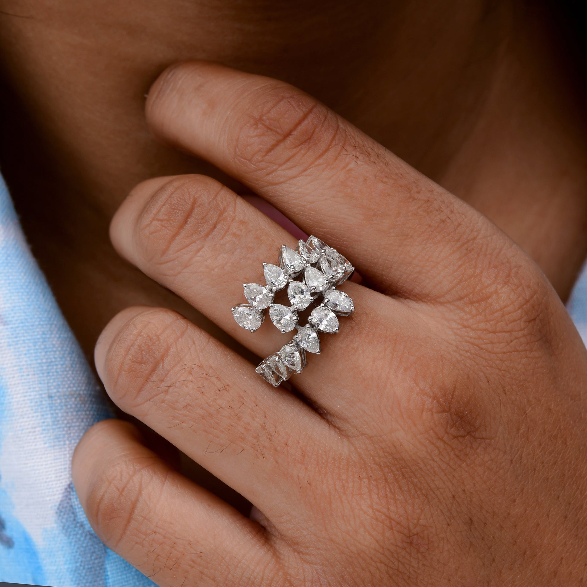 2.53 Ct HI/SI Multi Shape Diamond Spiral Gold Ring Gift for Her