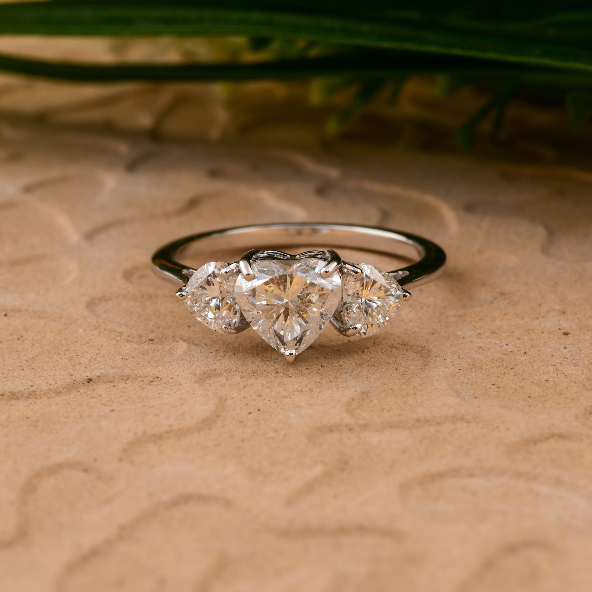 Three Stone 1.85 Ct Natural HI/SI Heart Cut Diamond Fine Gold Ring For Girlfriend