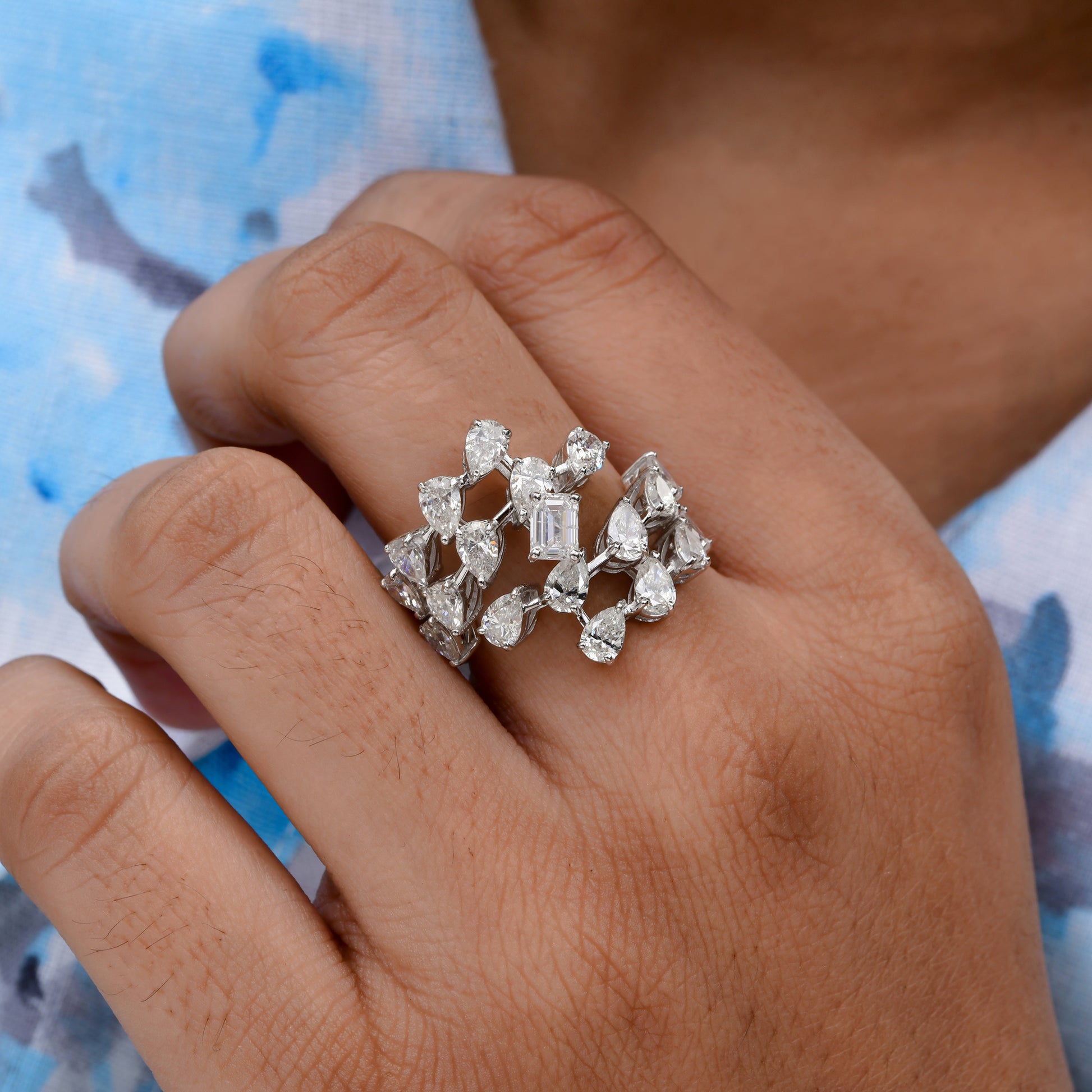 3.29 Ct SI/HI Octagon Pear Diamond Cluster Ring Gold Fine Jewelry Gift