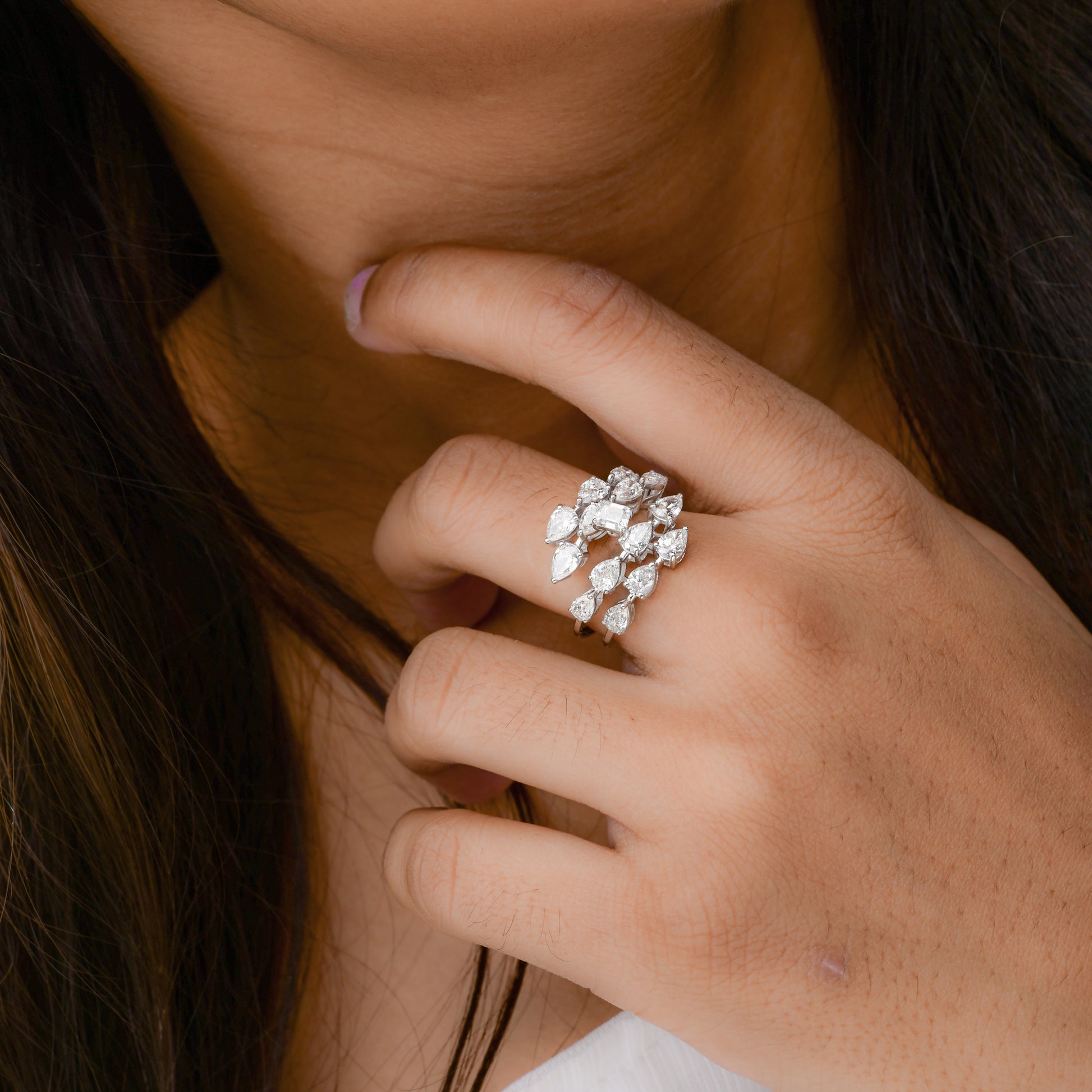 2.90 Ct Natural SI/HI Pear Cut Diamond Cluster Spiral Ring Perfect for Gift