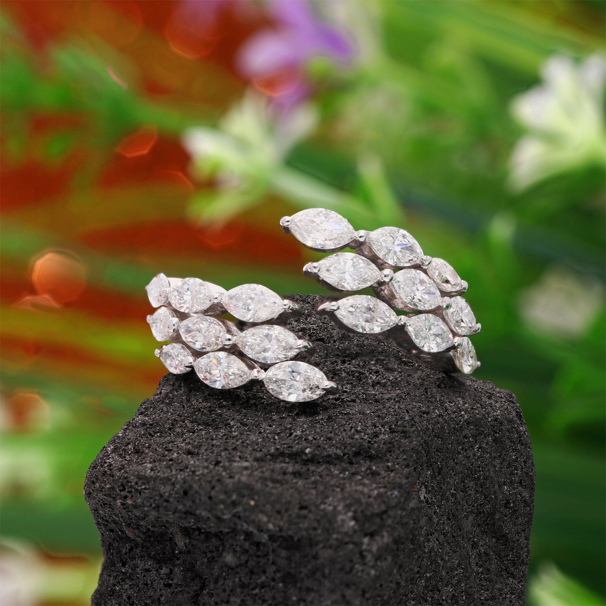 1.71 Ct SI/HI Marquise Cut Diamond Fine Gold Open Cuff Band Ring