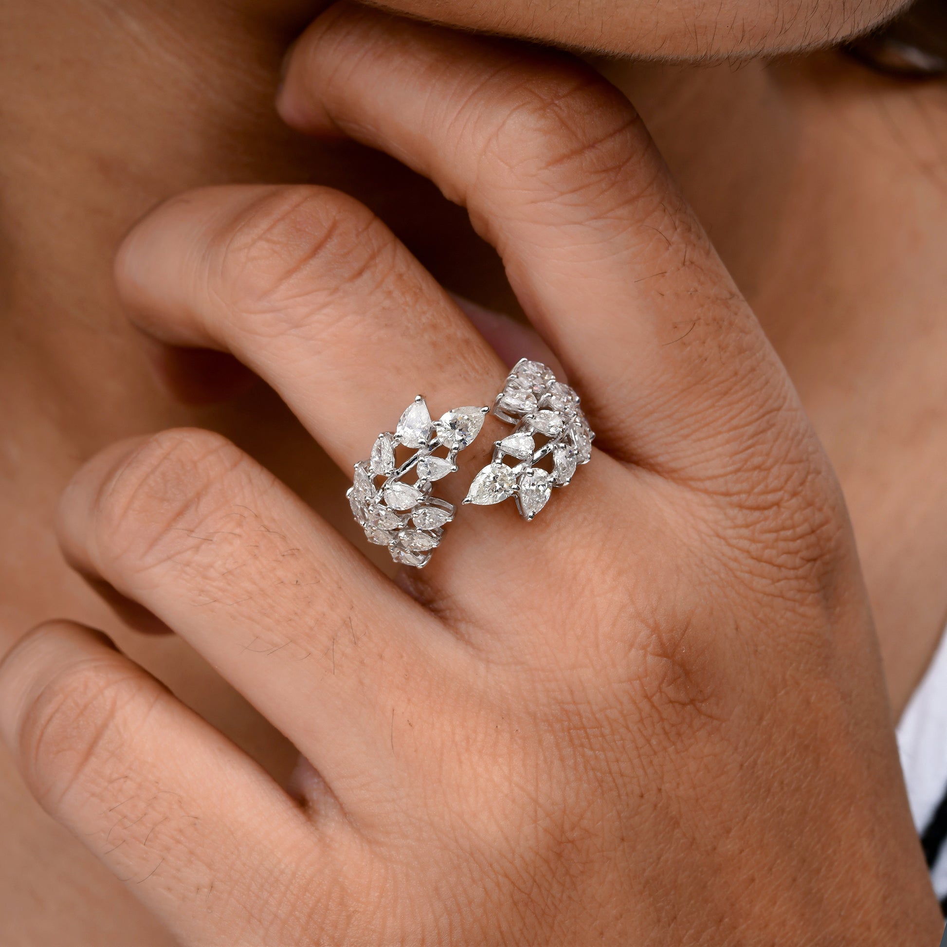 2.14 Ct. SI/HI Pear Cut Diamond Open Cluster Gold Ring For Anniversary