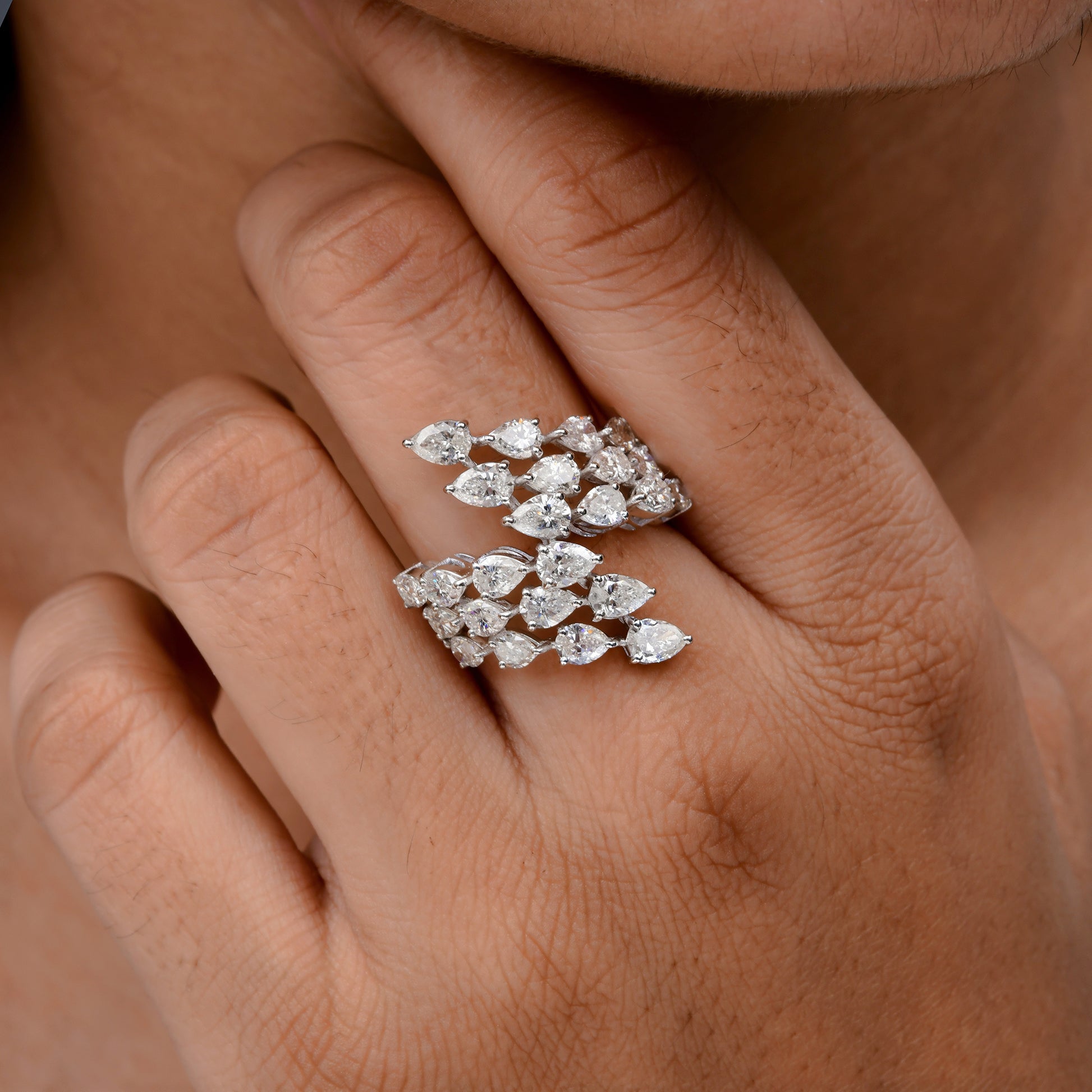 Luxury 4.47 Ct Pear Shape Diamond Bypass Ring for Women Statement Jewelry