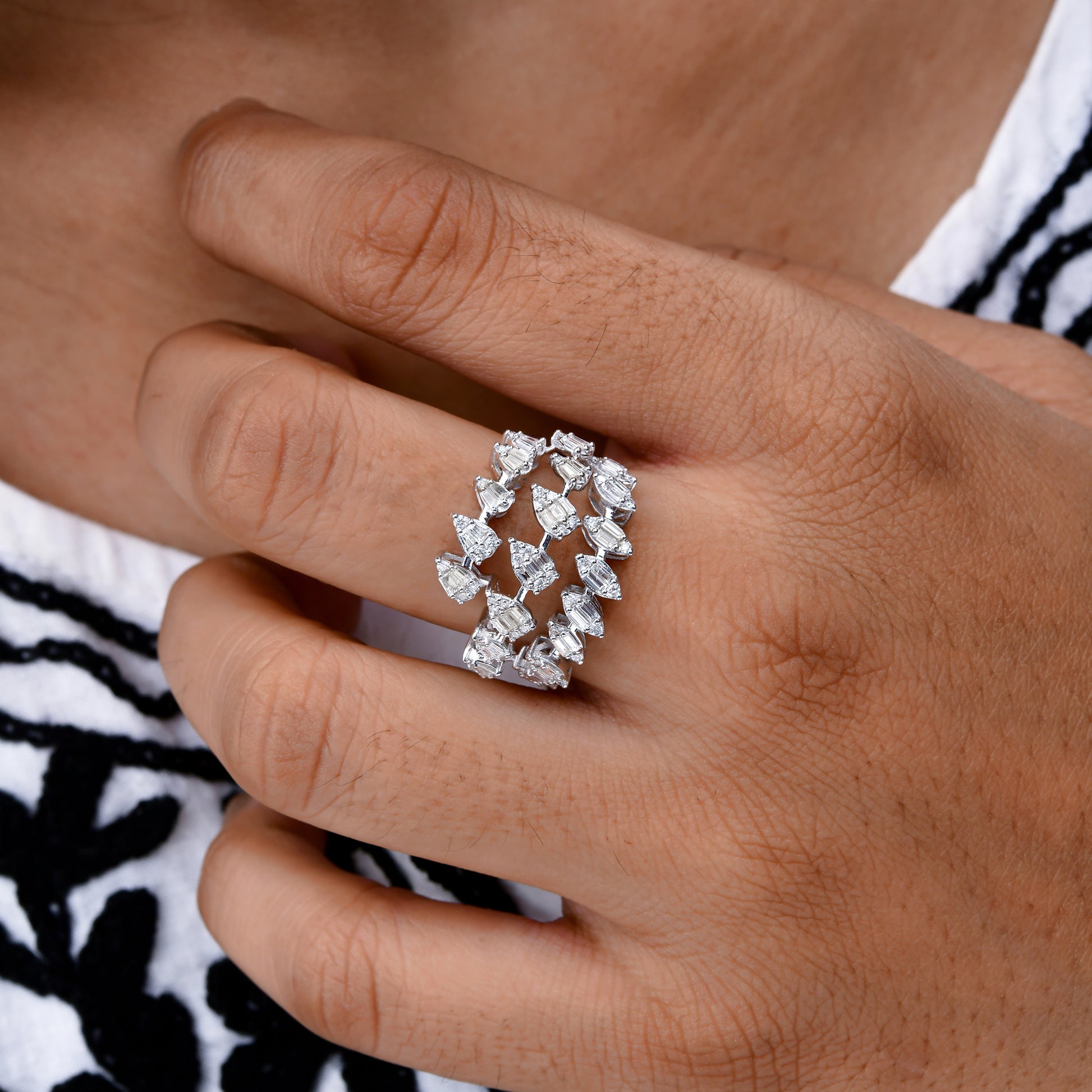 0.91 Ct SI/HI Baguette Round Cut Natural Diamond Stackable Band Ring
