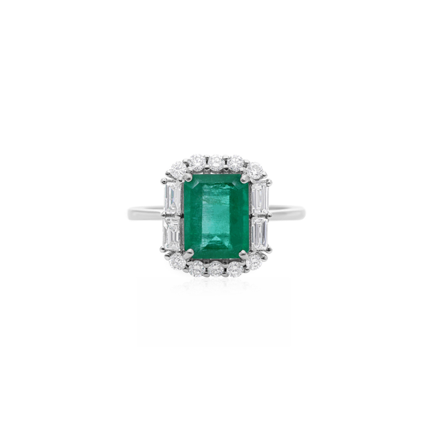 Natural Zambian Emerald Diamond Halo Ring in Fine Gold