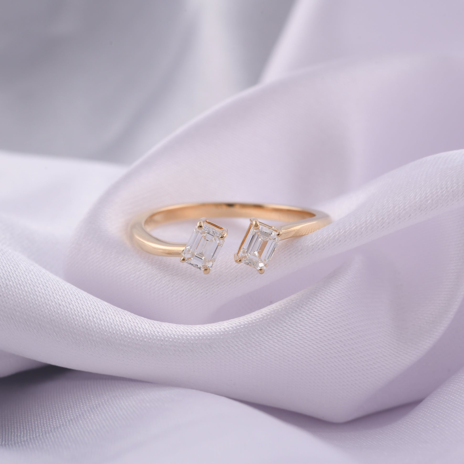 Toi et moi 0.48Ct Octagon Cut SI/HI Diamond Open Band Fine Gold Ring for Women