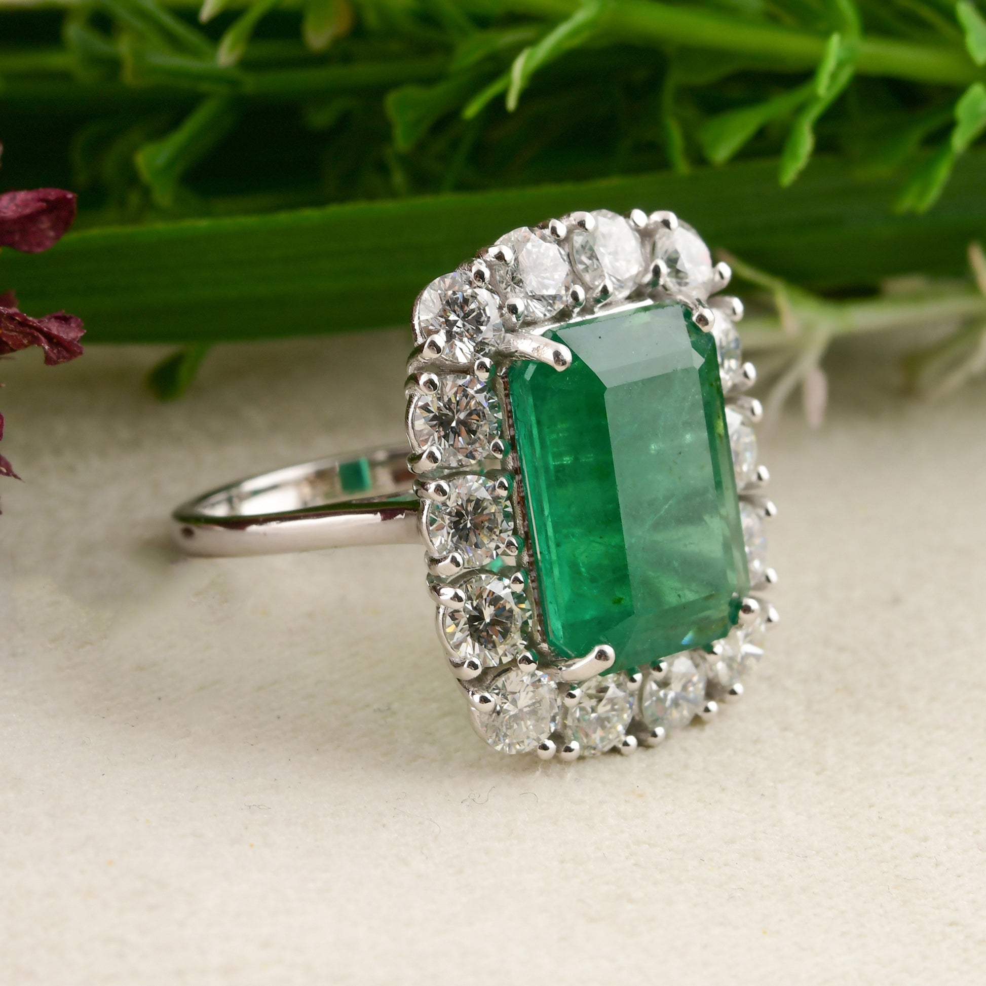 Timeless 9.6Ct Zambian Emerald Round Brilliant Cut Halo Diamond Cocktail Ring
