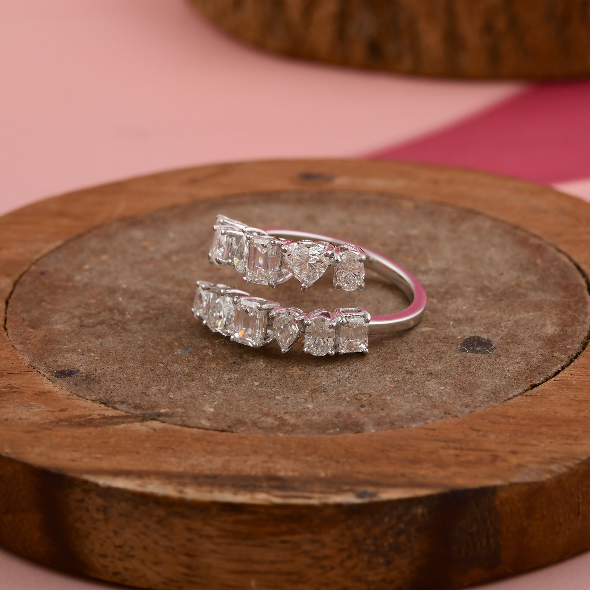 Statement 2.45Ct Multi Shape Natural Diamond Wraparound Bypass Cocktail Ring