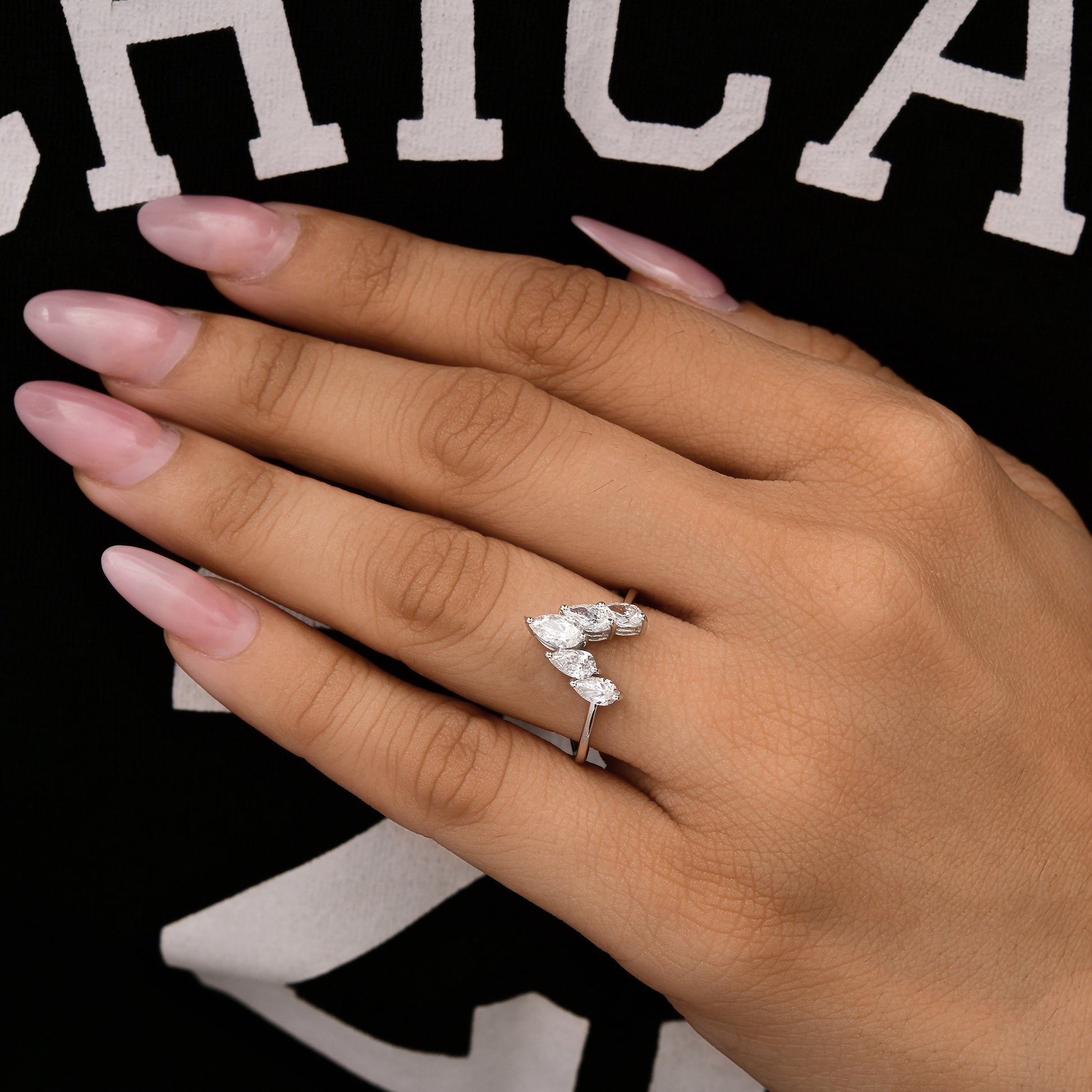 Stackable 0.97Ct V-Shaped Chevron Pear Shaped Diamond Ring