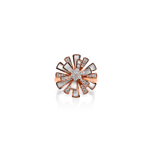 Floral Natural Diamond Mother of Pearl Gemstone Cocktail Ring
