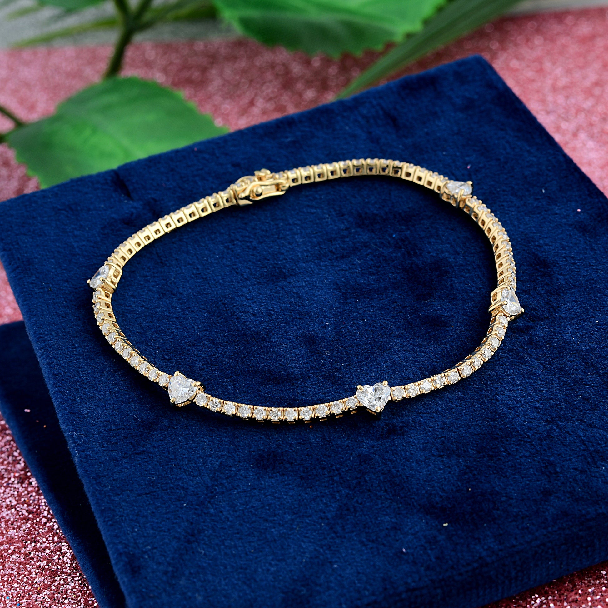Elegant 2.47Ct Heart & Round Shape Natural Diamond Tennis Bridal Bracelet