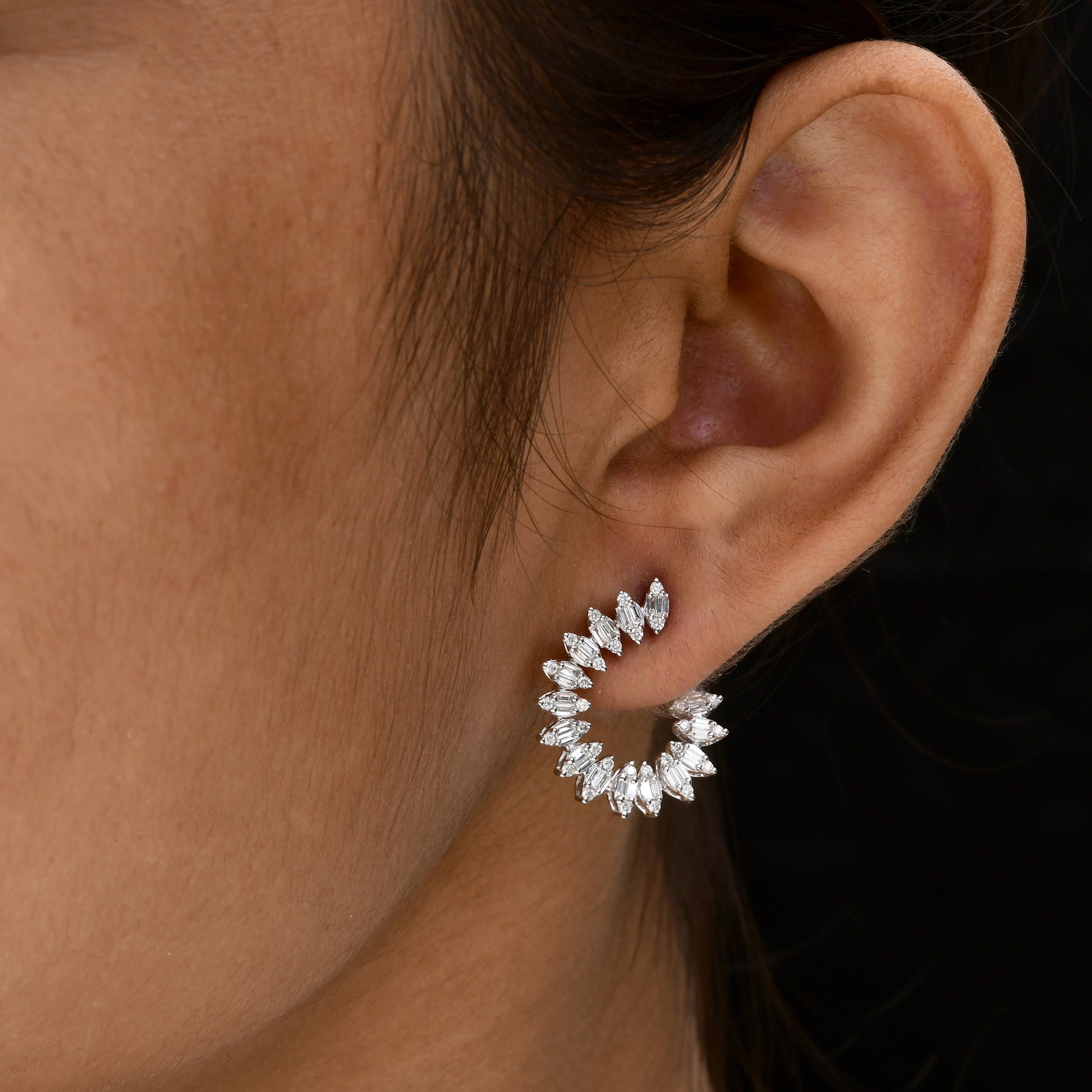 Elegant Mixed Cut 1.11Ct Natural Diamond Open Huggies Hoop Earrings