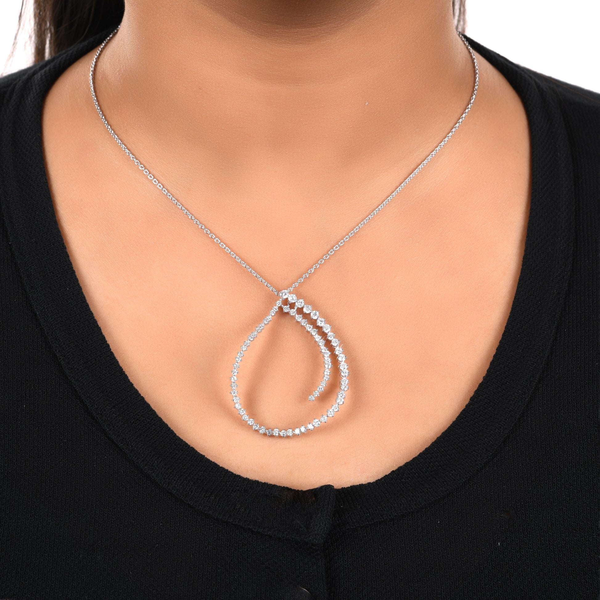 2Ct Pear Shaped Round Cut Diamond Pendant Chain Necklace In Solid Gold