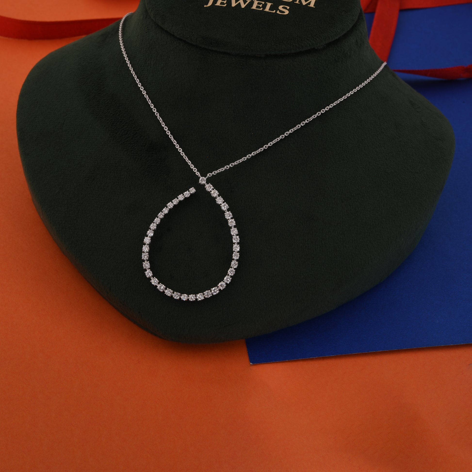 Teardrop 1.9Ct Round Brilliant Cut Diamond Open Pendant Chain Necklace In Gold