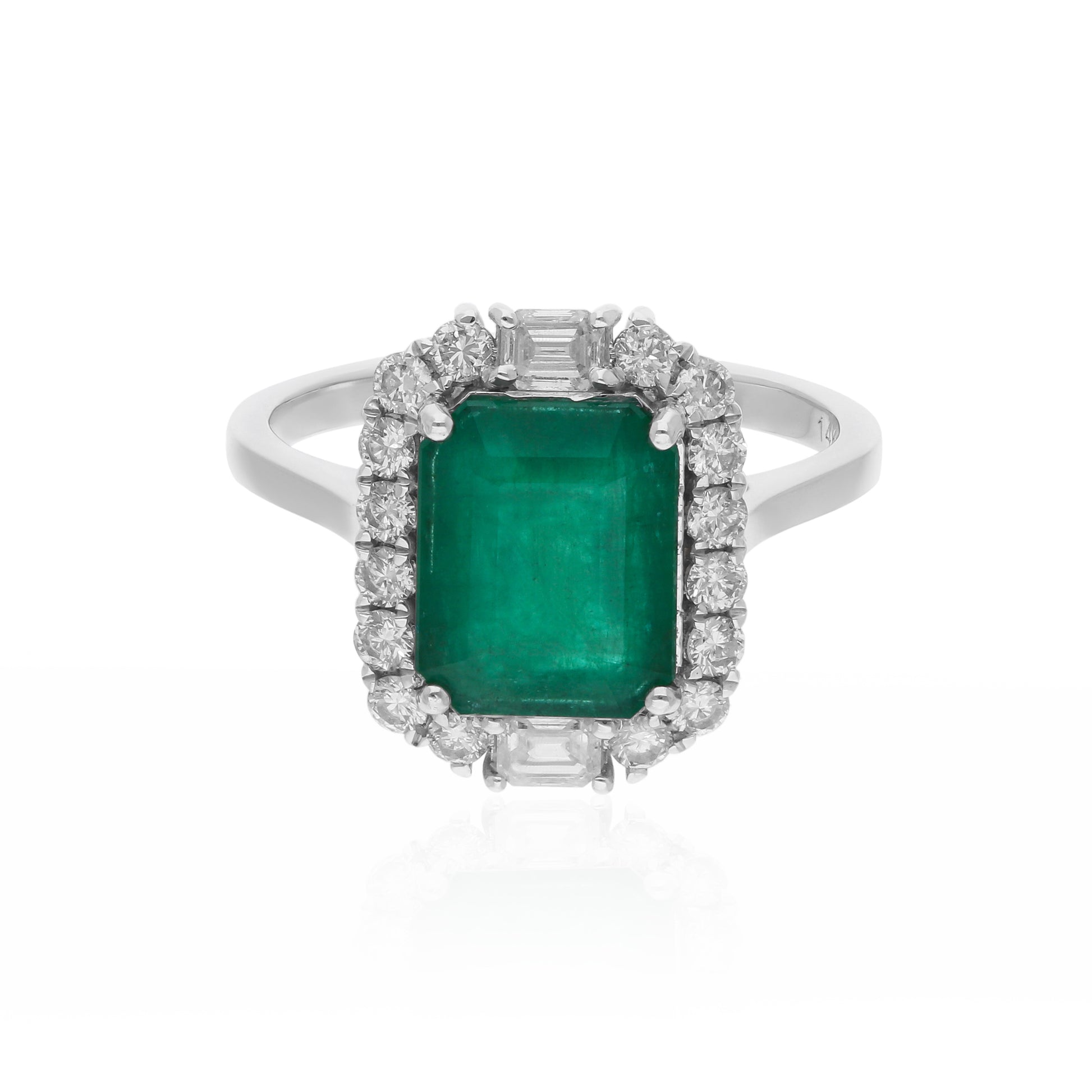 3.53 Tcw Natural Zambian Emerald SI/H Baguette Diamond Gold Ring