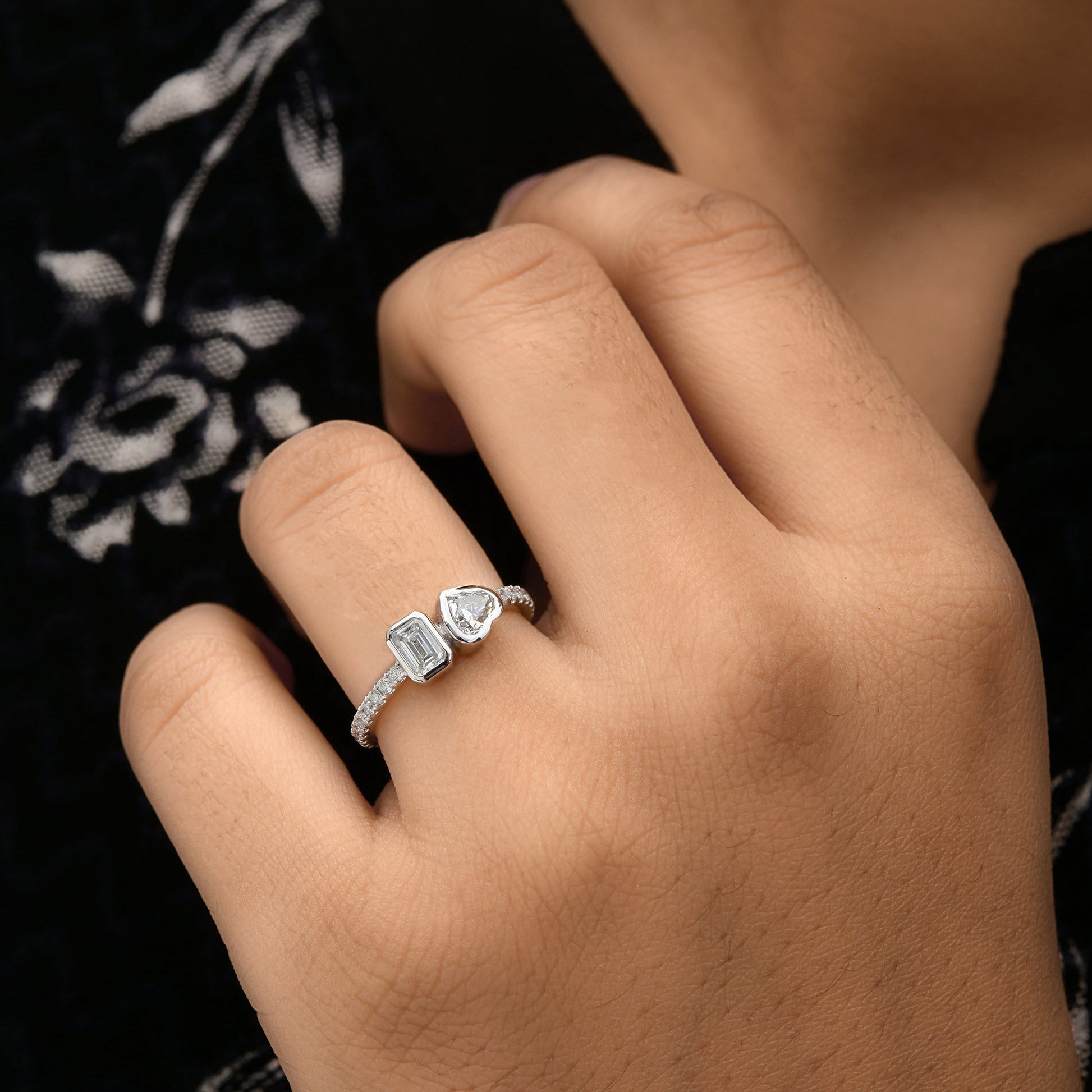 1.05 Carat Diamond Multi Shape Delicate Gold Two Stone Engagement Ring