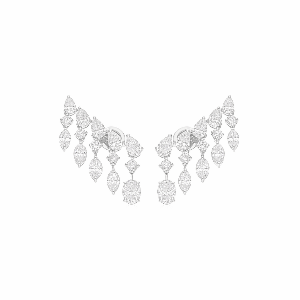 7.31 Ct. Multi Cut Diamond Climber Earrings in 18K Solid Gold