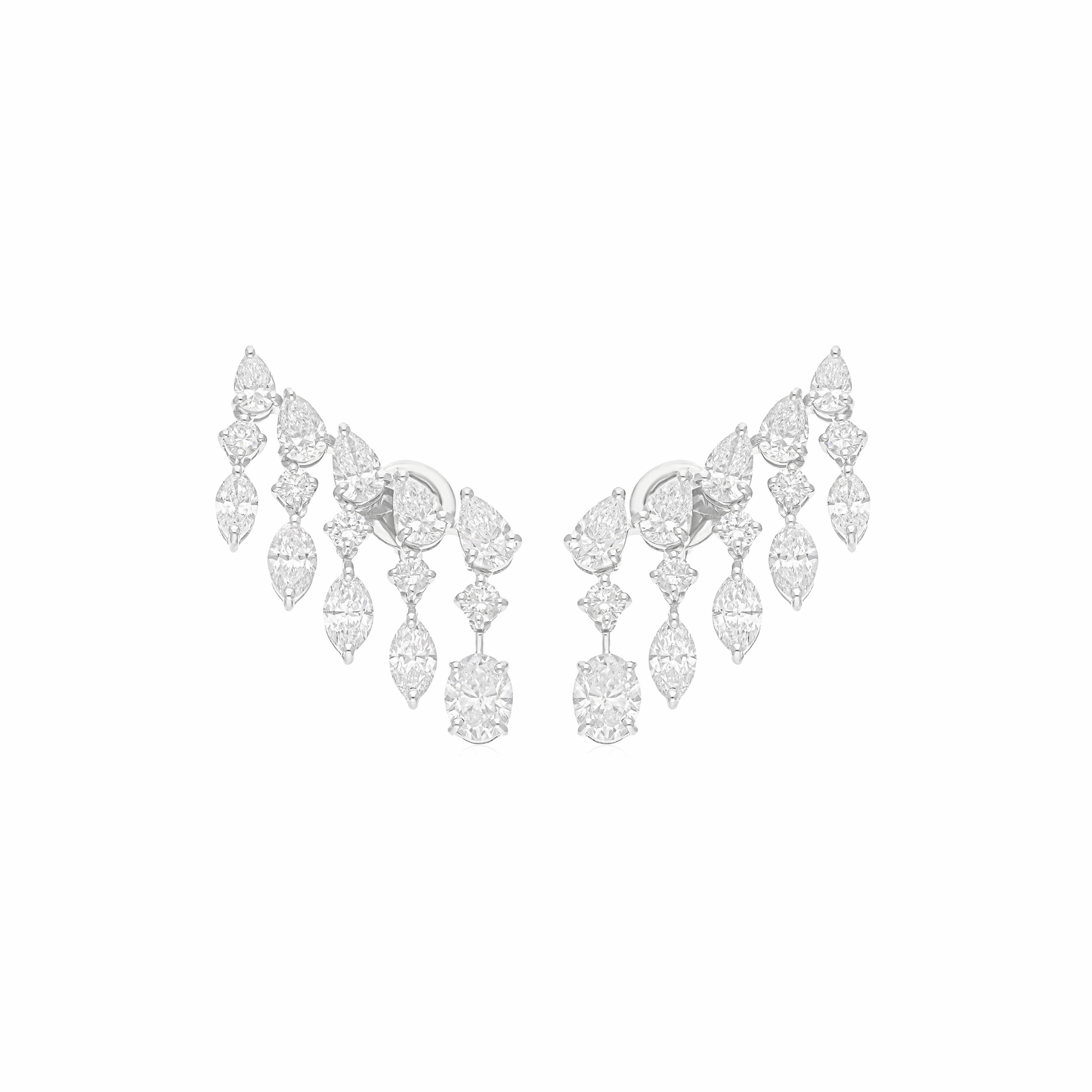 7.31 Ct. Multi Cut Diamond Climber Earrings in 18K Solid Gold