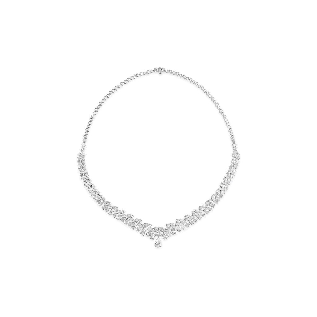 20.07Ct Classic Fine Gold Teardrop Double Row Natural Diamond Wedding Necklace