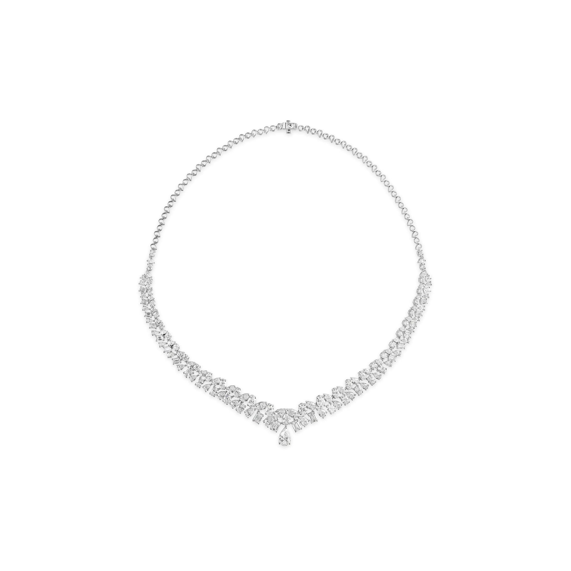 20.07Ct Classic Fine Gold Teardrop Double Row Natural Diamond Wedding Necklace