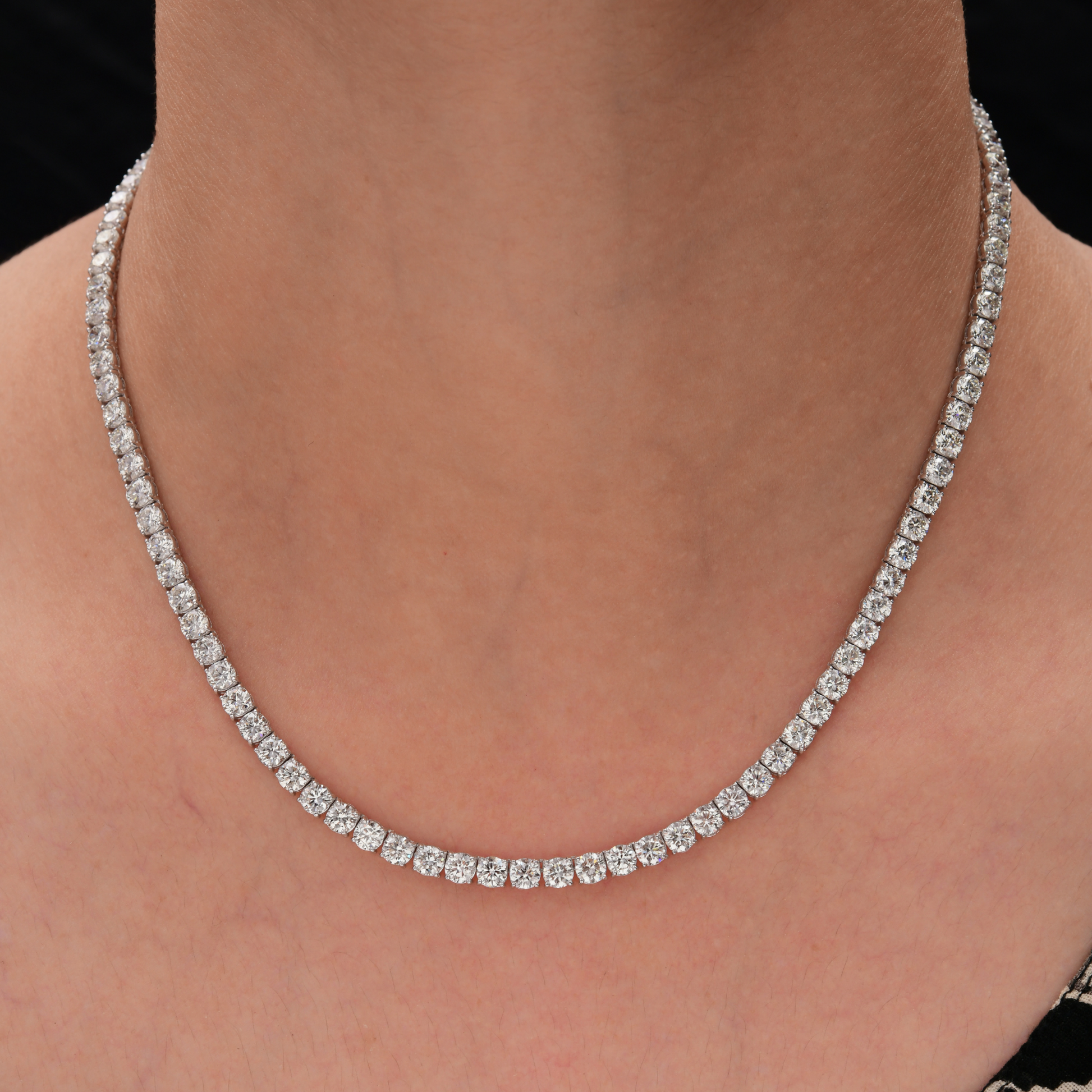 19.45 Carat Round Cut Diamond Fine Gold Tennis Chain Necklace