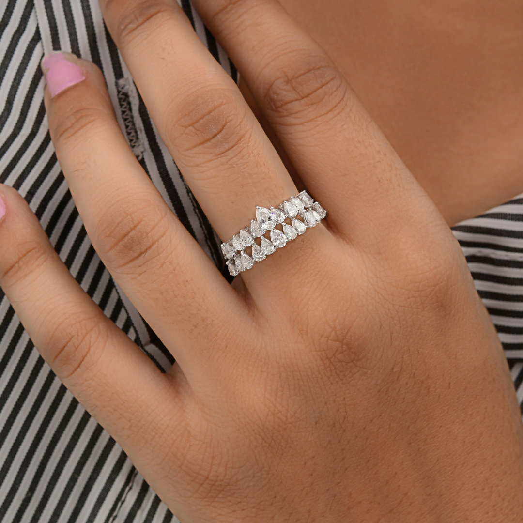 Fine Gold Pear Shaped Natural Diamond Cluster Statement Ring 1.69 Carat