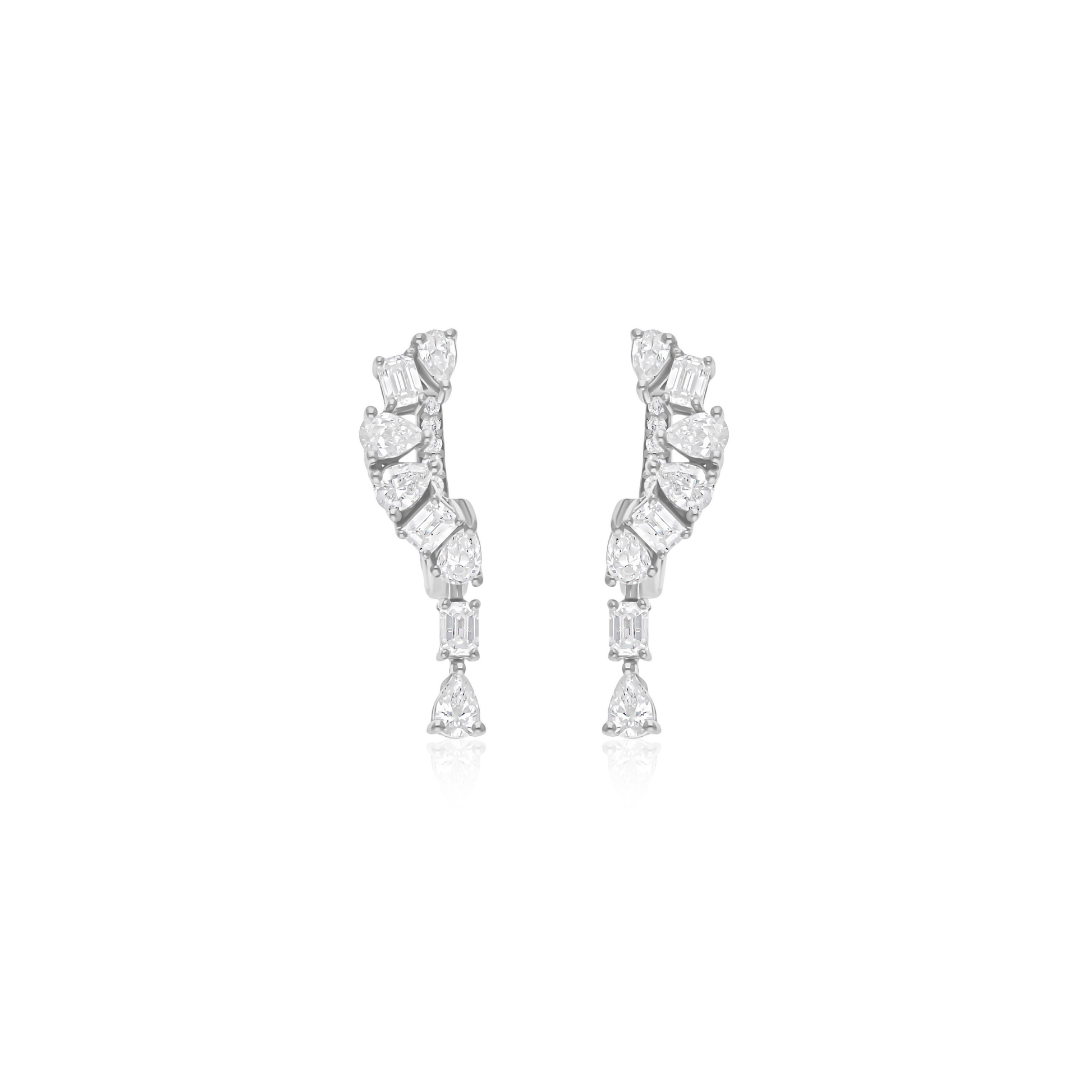 18k Gold Art Deco Inspired Multi-Cut Diamond Drops Arc Earrings