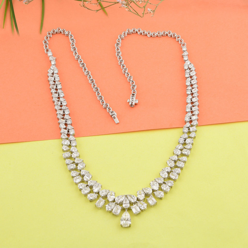 20.07Ct Classic Fine Gold Teardrop Double Row Natural Diamond Wedding Necklace