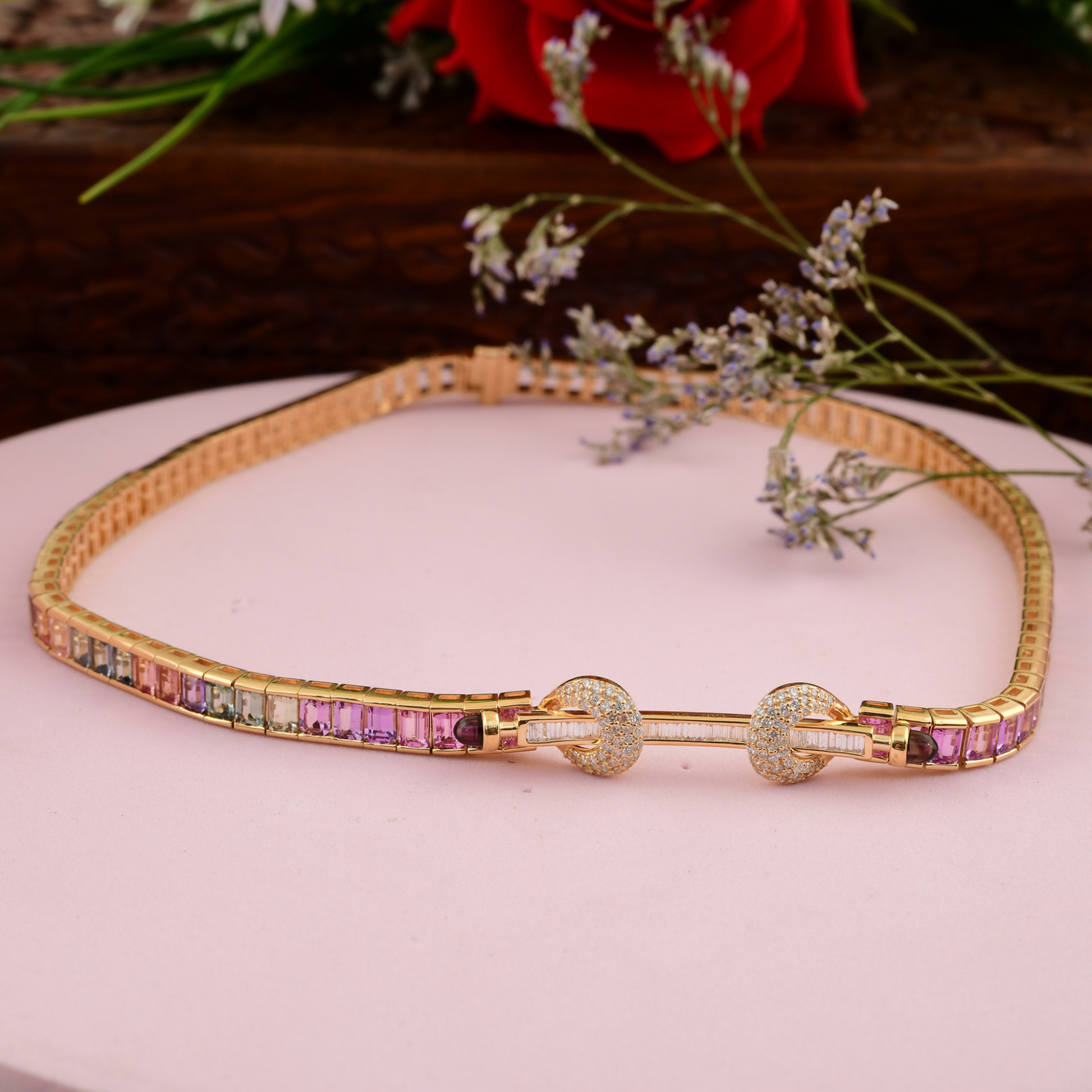 Statement Smokey Quartz Multi Sapphire & Diamond Gold Choker Necklace
