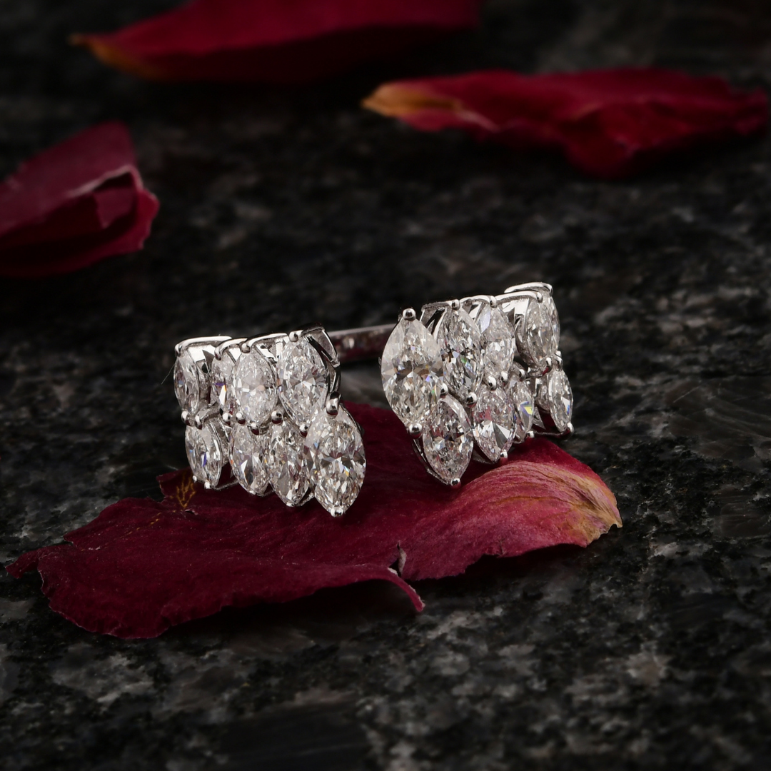 Marquise Brilliant Cut Diamond Open Band Ring in Fine Gold