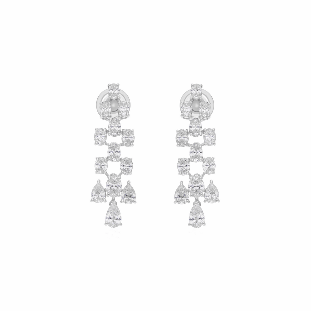 3.37 Ct. Natural Diamond Dangle Earrings with Pear Cut Accents 18K Gold