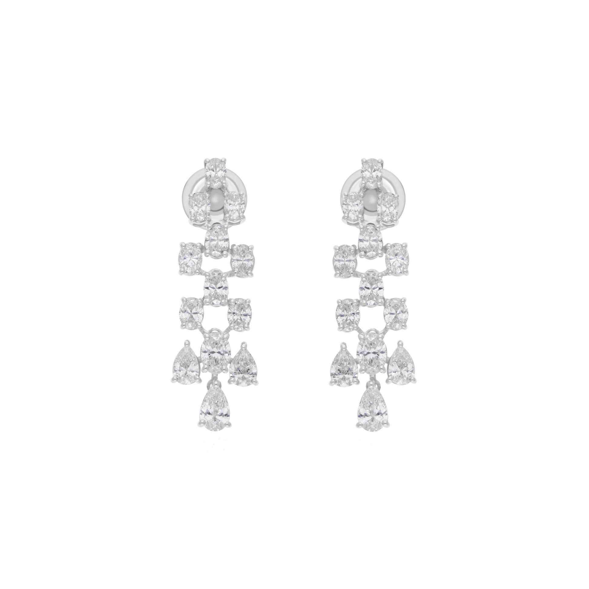 3.37 Ct. Natural Diamond Dangle Earrings with Pear Cut Accents 18K Gold