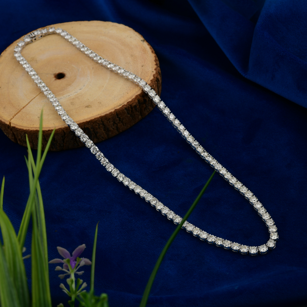 19.45 Carat Round Cut Diamond Fine Gold Tennis Chain Necklace