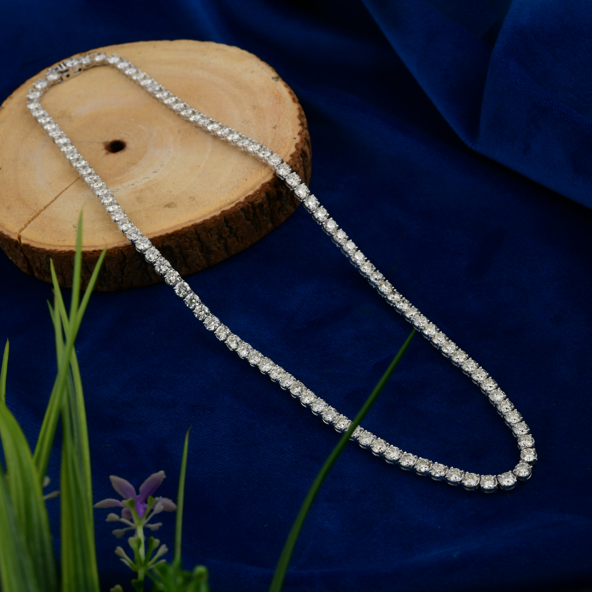 19.45 Carat Round Cut Diamond Fine Gold Tennis Chain Necklace