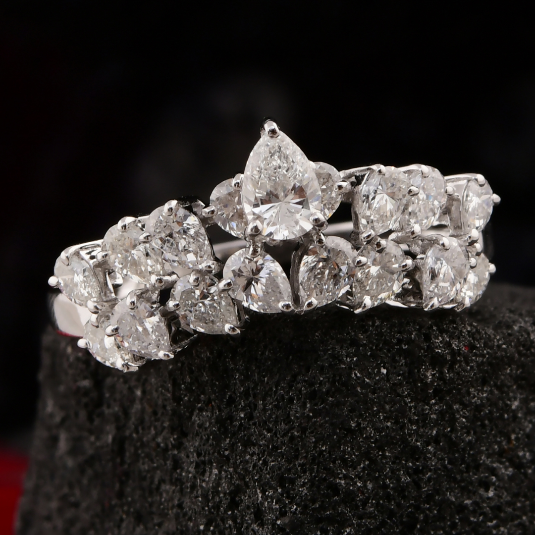Natural 1.45 Carat Diamond Chevron Gold Handmade Ring