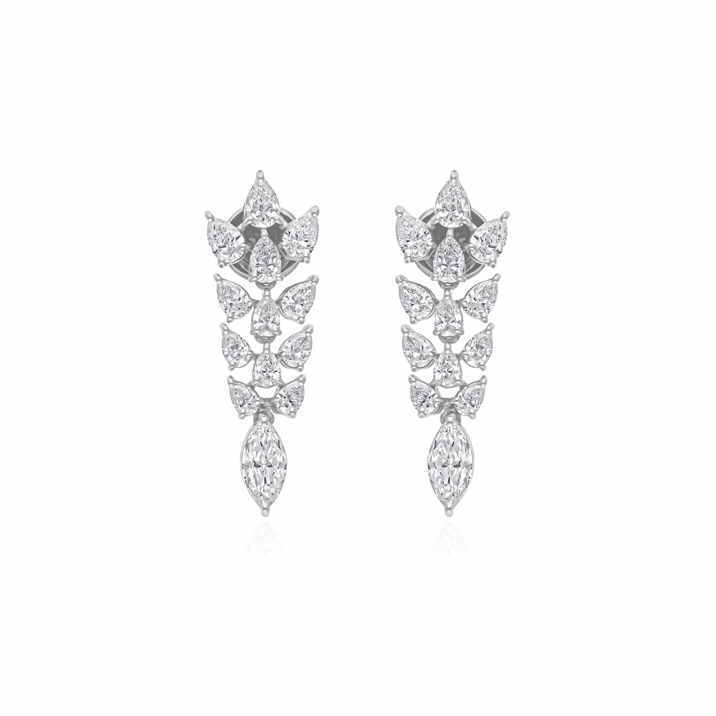 3.00 Ct. Fine Diamond Dangle Earrings in 18K Gold Floral Design