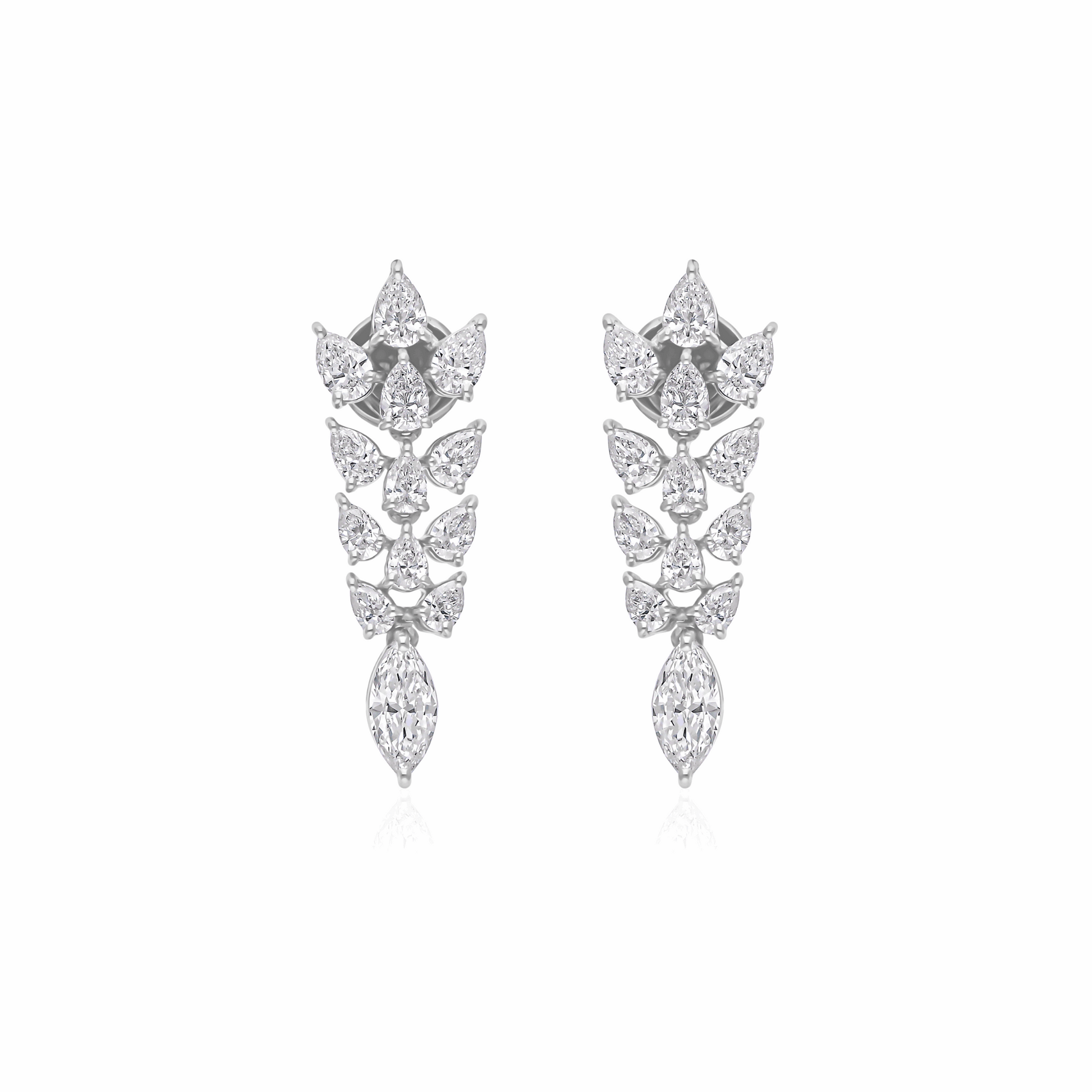 3.00 Ct. Fine Diamond Dangle Earrings in 18K Gold Floral Design
