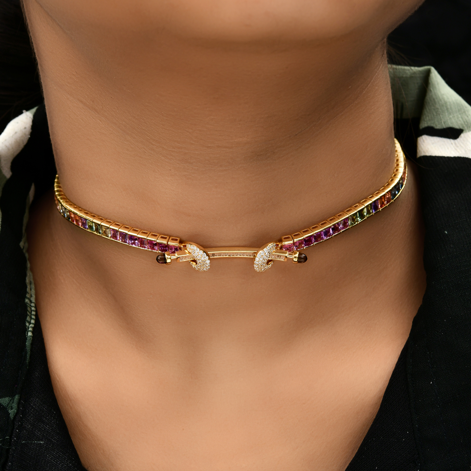 Statement Smokey Quartz Multi Sapphire & Diamond Gold Choker Necklace