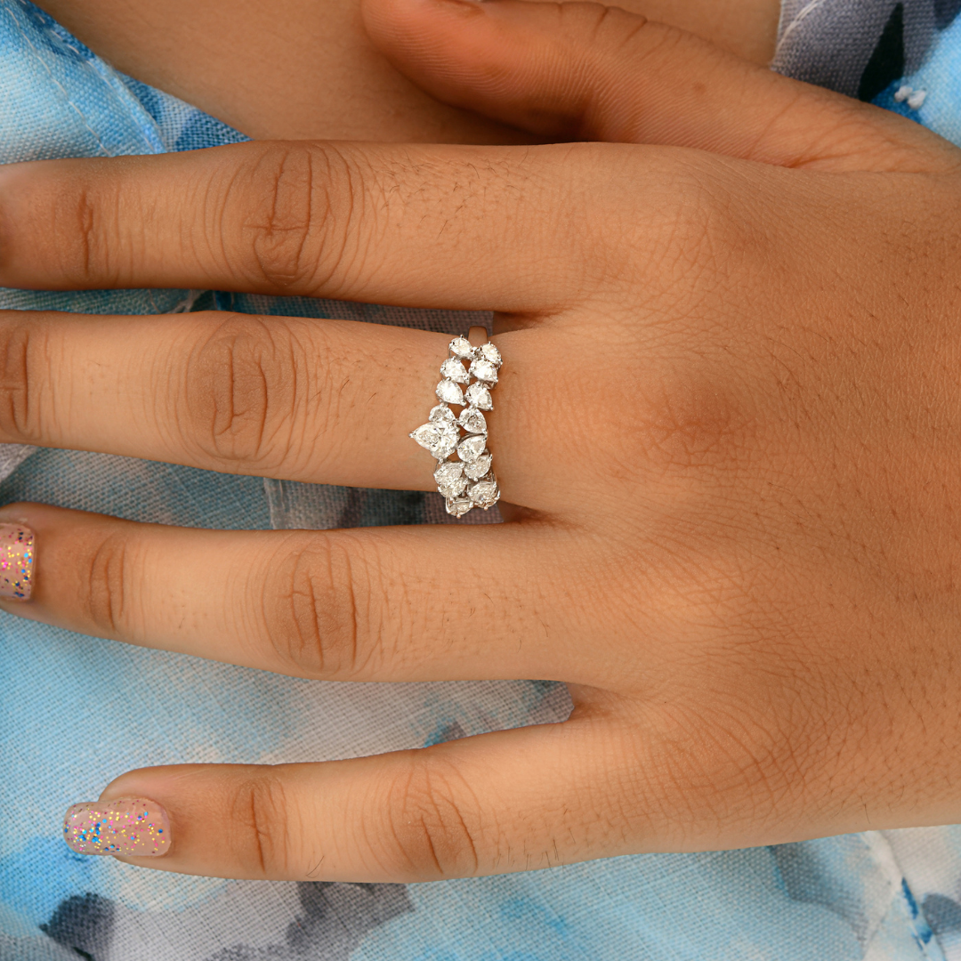 Natural 1.45 Carat Diamond Chevron Gold Handmade Ring