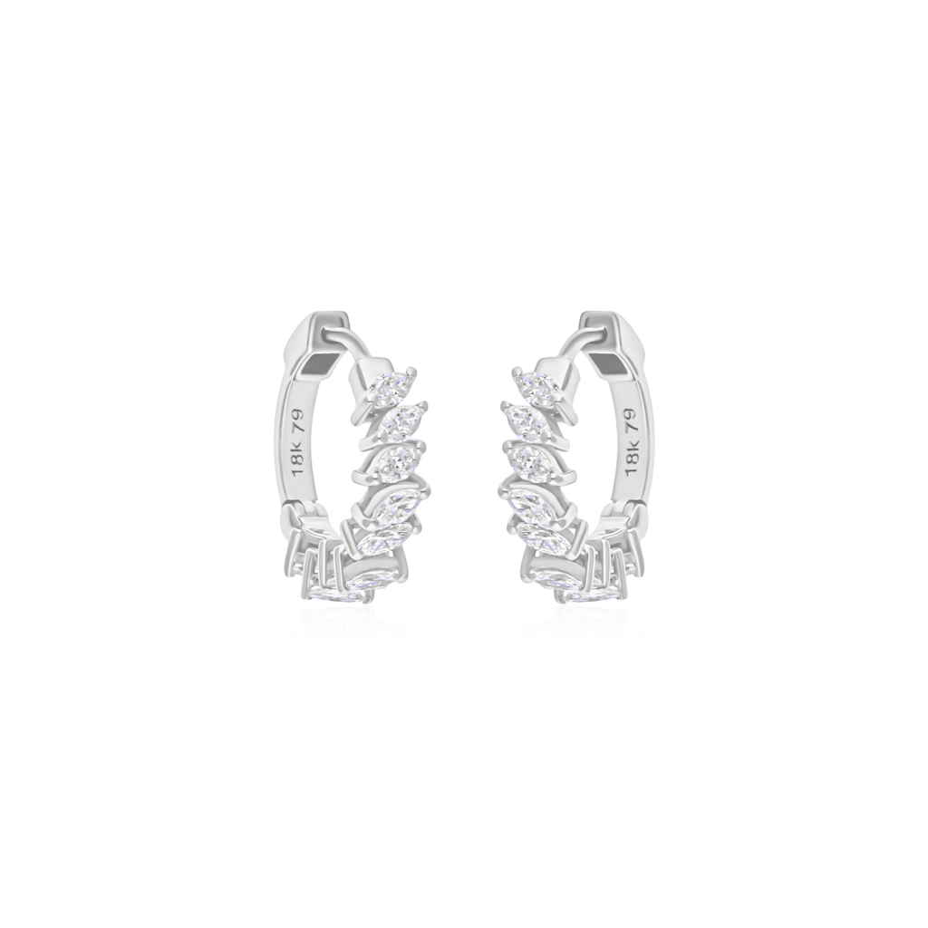 Dainty Fine Gold Marquise Cut Prong Set SI/HI Diamond Huggies Hoop Earrings